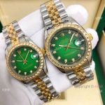 Clone Rolex Datejust Green Dial 2-Tone Lover Watch 36mm and 31mm